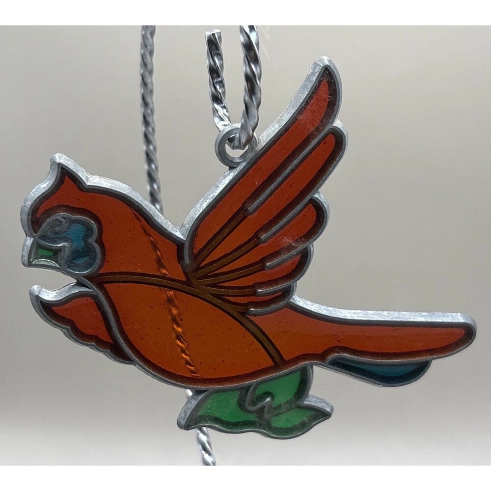 VTG Red Cardinal Sun Catcher Stained Glass Style 4” X 3” Kitschy